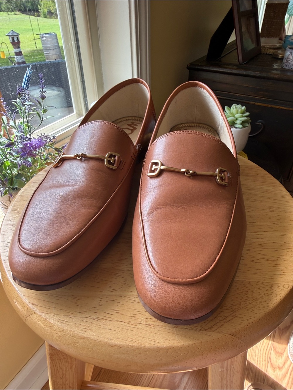 Sam Edelman Leather Horsebit Loafers Cognac Tan Women’s 9 Wide